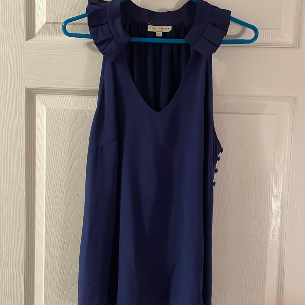 Annie Griffin Silk Top with Ruffle Collar